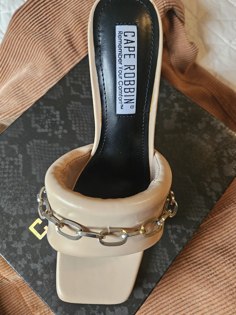Cape Robbin Blush Nude Chain-Embellished Stiletto Mule